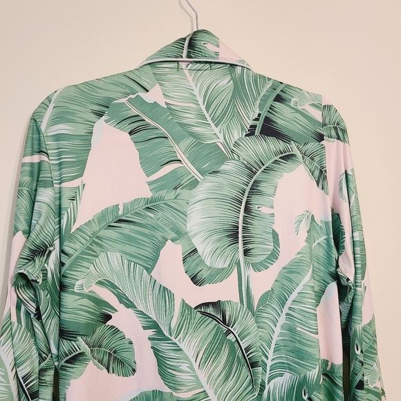EQOUAER | Women's Pink and Green Tropical Leaf Print Pajama Top (Size Small) - Picture 9 of 12
